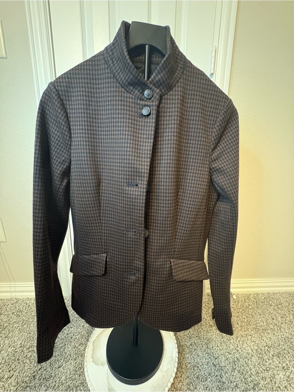 rag & bone Brown and Black Houndstooth Stand-Collar Jacket